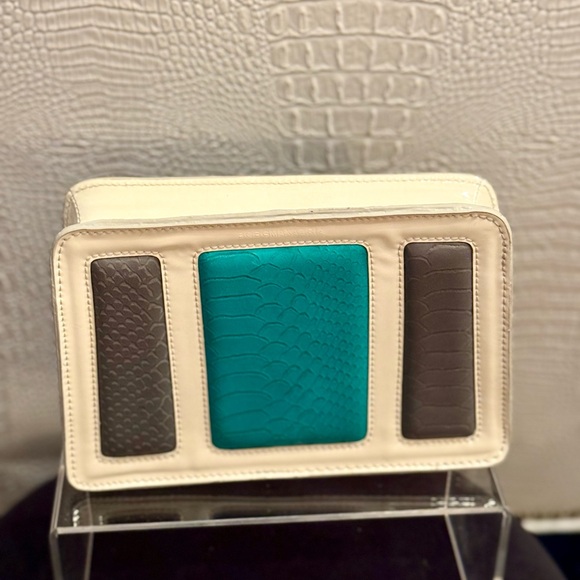 BCBGMaxAzria Off-White Patent Leather Clutch with Color Block panels - Picture 2 of 11